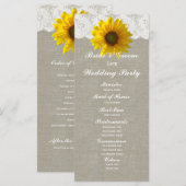 Country Linen Sunflower Lace Hochzeitsprogramm Programm (Vorne/Hinten)