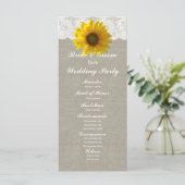 Country Linen Sunflower Lace Hochzeitsprogramm Programm (Stehend Vorderseite)
