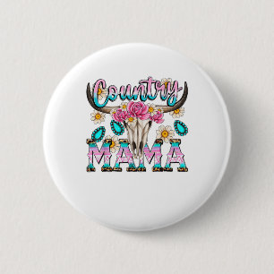 Country Mama Retro Groovy Kuh Skull Country Rodeo Button