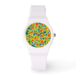 Country Marigolds auf der Blue Sporty White Armban Armbanduhr