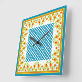 Country Marigolds Border and Polka Docks Wall Cloc Quadratische Wanduhr (Winkel)
