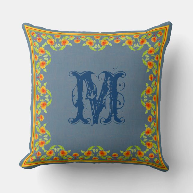 Country Marigolds Border Monogram Kissen, Kissen (Vorderseite)