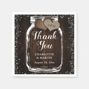 Country Mason Jar Barn Wood Wedding Vielen Dank Serviette