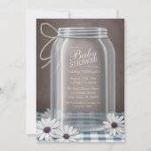 Country Mason Jar Blue Gingham Baby Dusche Einladung (Vorderseite)