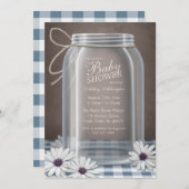 Country Mason Jar Blue Gingham Baby Dusche Einladung (Vorne/Hinten)