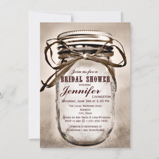 Country Mason Jar Bridal Dusche Einladungen (Vorderseite)