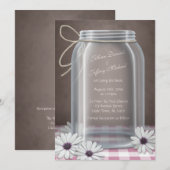 Country Mason Jar Daisy Pink Gingham Wedding Einladung (Vorne/Hinten)