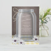 Country Mason Jar Daisy Yellow Brown Wedding Einladung (Stehend Vorderseite)