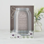 Country Mason Jar Green Gingham Baby Dusche Einladung (Stehend Vorderseite)