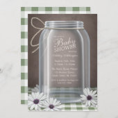 Country Mason Jar Green Gingham Baby Dusche Einladung (Vorne/Hinten)