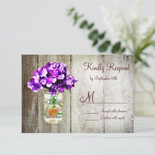 Country Mason Jar Hydrangea Wedding RSVP Cards (Stehend Vorderseite)