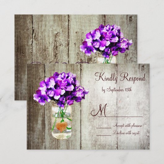 Country Mason Jar Hydrangea Wedding RSVP Cards (Vorne/Hinten)