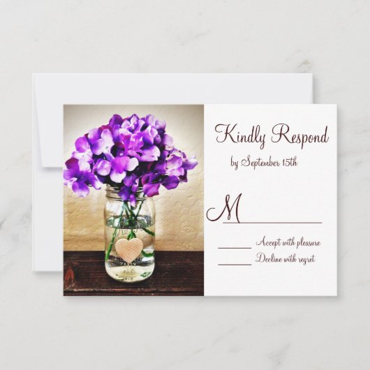 Country Mason Jar Hydrangea Wedding RSVP Cards (Vorderseite)