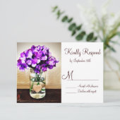 Country Mason Jar Hydrangea Wedding RSVP Cards (Stehend Vorderseite)