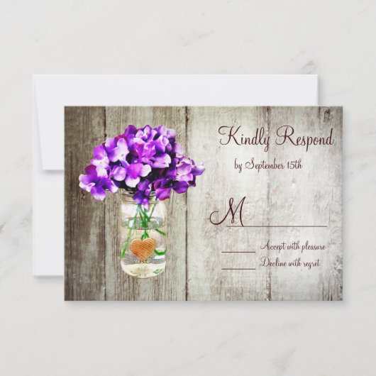Country Mason Jar Hydrangea Wedding RSVP Cards Karte (Vorderseite)