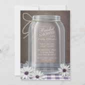 Country Mason Jar Lila Gingham Brautparty Einladung (Vorderseite)