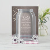 Country Mason Jar Pink Gingham Baby Dusche Einladung (Stehend Vorderseite)