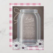 Country Mason Jar Pink Gingham Baby Dusche Einladung (Vorne/Hinten)