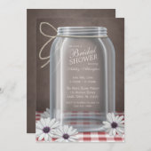 Country Mason Jar Red Gingham Brautparty Einladung (Vorne/Hinten)