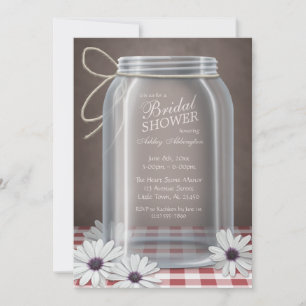 Country Mason Jar Red Gingham Brautparty Einladung