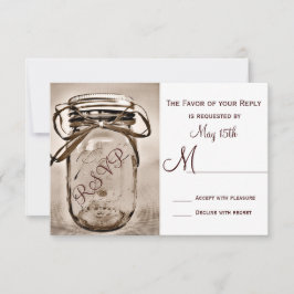 Country Mason Jar Rustic Wedding RSVP Cards