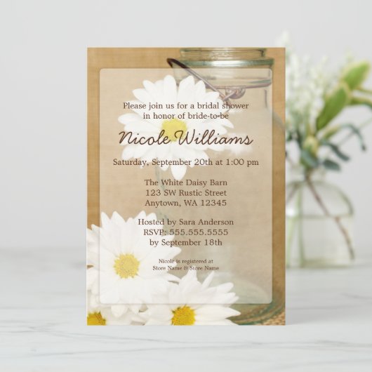 Country Mason Jar White Daisis Brautparty Einladung (Stehend Vorderseite)