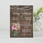 Country Mason Jar Wood Blume Hochzeit Einladung (Stehend Vorderseite)
