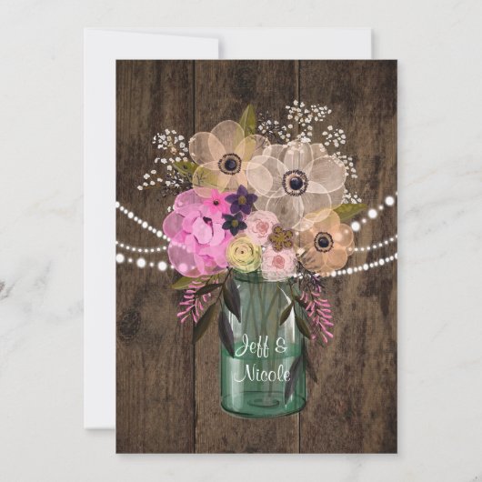 Country Mason Jar Wood Blume Hochzeit Einladung (Rückseite)