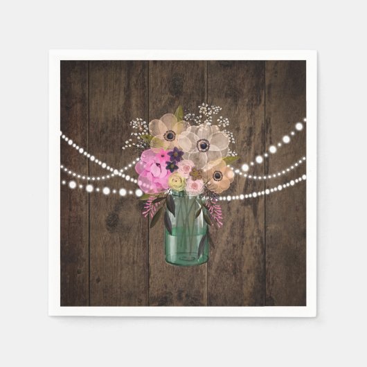 Country Mason Jar Wood Blume Hochzeitsempfang Serviette (Vorderseite)