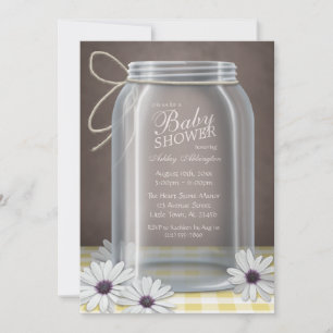 Country Mason Jar Yellow Gingham Baby Dusche Einladung