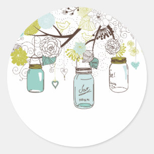 Country Mason Jars Blue Blumen Runder Aufkleber