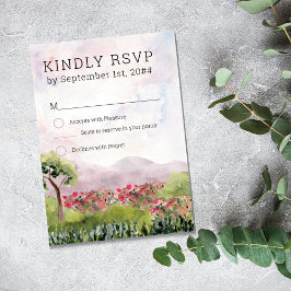 Country Meadow Watercolor Dusty Rose Vertikal RSVP Karte