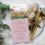 Country Meadow Watercolor Dusty Rose Wedding Menu Menükarte<br><div class="desc">Country Meadow Hochzeitsmenü mit wunderschöner Landschaft in Schattierungen von staubigen Rose rosa und grün. Die Gänge und Menüpunkte sind vollständig editierbar und das Design bietet elegante Schrift, moderne Typografie, Bergkulisse, Grünflächen und Wildblumen. Die Rückseite ist schlicht staubige Rose pink, die Sie gerne bearbeiten, wenn Sie möchten. Bitte stöbern Sie in...</div>