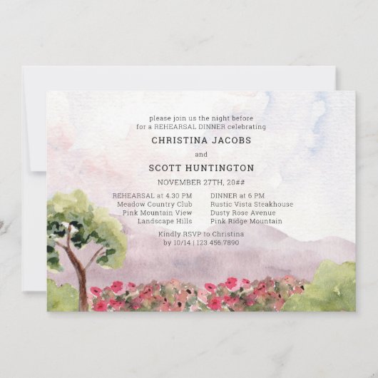 Country Meadow Watercolor Hochzeitsessen Probe Einladung (Vorderseite)