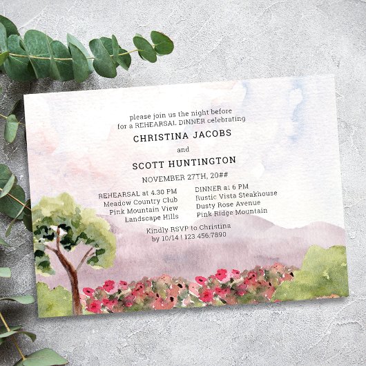 Country Meadow Watercolor Hochzeitsessen Probe Einladung