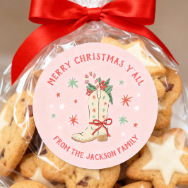 Country Merry Christmas Y'all Cowboy Boot Gift Runder Aufkleber