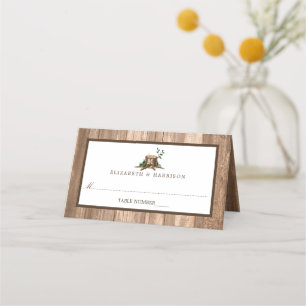 Country Monogram Tree & Wood Wedding Platzkarte