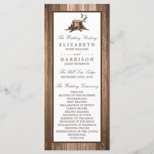 Country Monogram Tree & Wood Wedding Program Programm (Vorderseite)