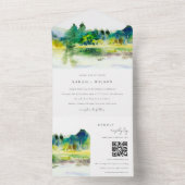 Country Mountains River Landscape Wedding QR Code All In One Einladung (Innen Boden)