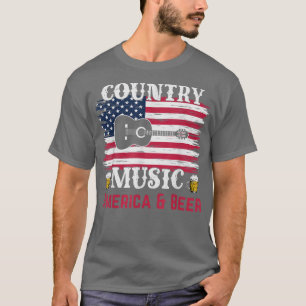 Country Music America Beer Lover USA Flaggengitarr T-Shirt
