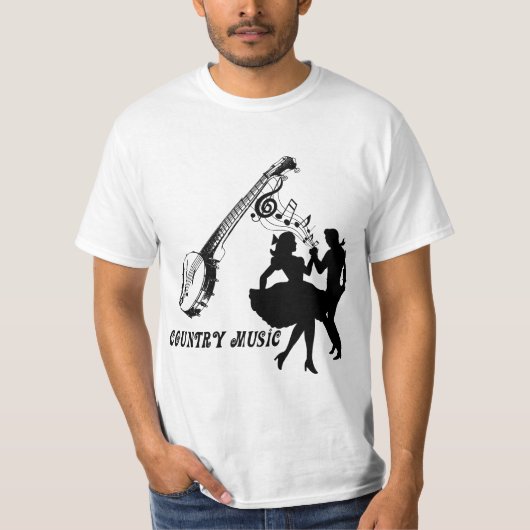 Country Music Banjo Square Tänzer Silhouette Art T-Shirt (Vorderseite)