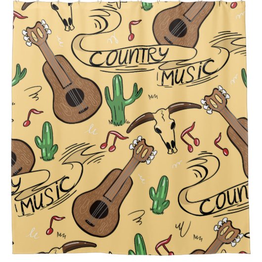 Country Music Gitarre Cactus Pattern Duschvorhang (Vorderseite)