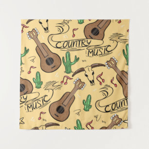 Country music nahtlos Muster mit Gitarren, Kakti Wandteppich