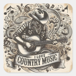 Country-Musik. Quadratischer Aufkleber