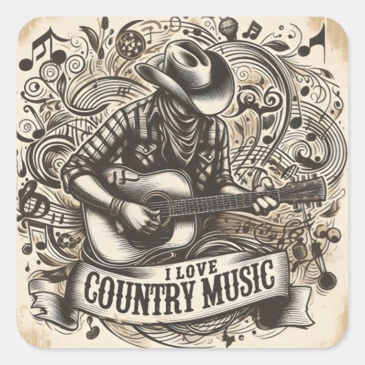 Country-Musik. Quadratischer Aufkleber (Vorderseite)