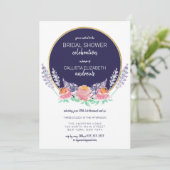 Country Navy Pink Lilac Wild Blume Brautparty Einladung (Stehend Vorderseite)
