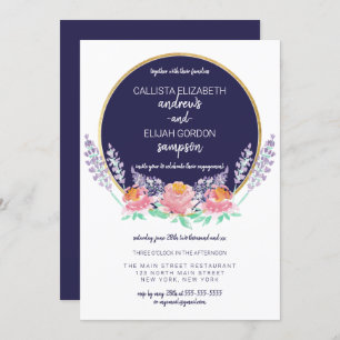 Country Navy Pink Lilac Wild Blume Engagment Einladung