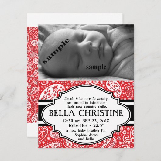 Country Paisley New Baby Girl Geburtsankündigung Ankündigung (Vorne/Hinten)