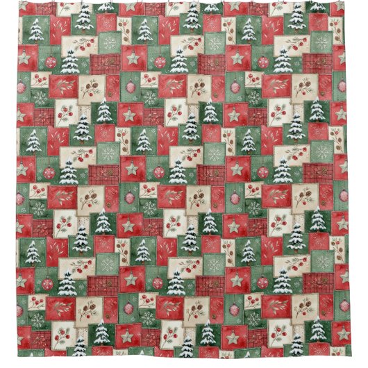 Country patchwork christmas pattern duschvorhang (Vorderseite)