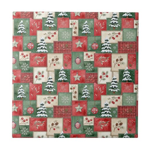 Country patchwork christmas pattern fliese (Vorderseite)